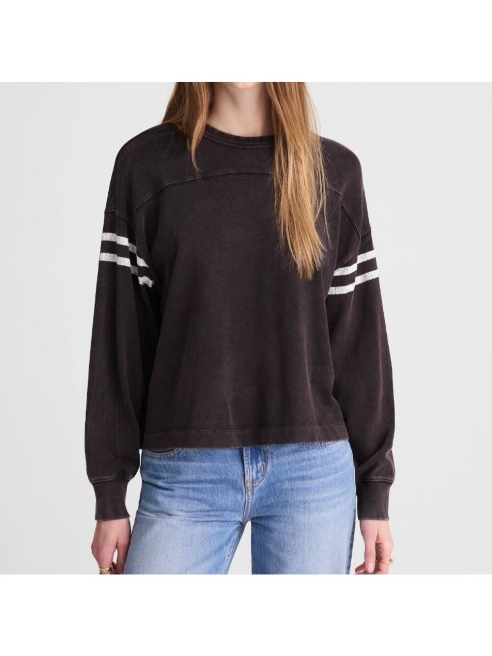 NWT Madewell Relaxed Crewneck Long Sleeve Tee Sz S Black White Stripe Oversized